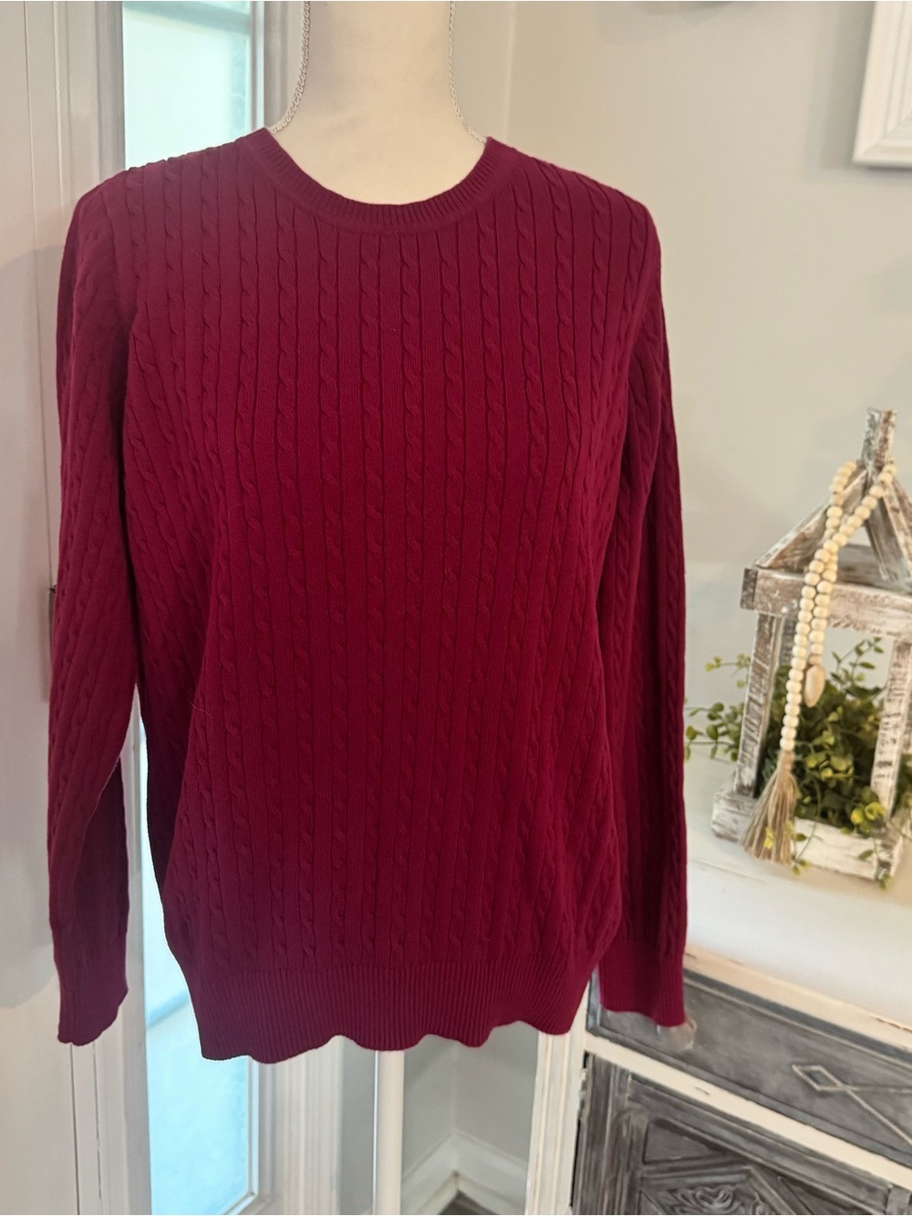 Kim Rogers Burgundy Cable Knit Sweater - Size XL